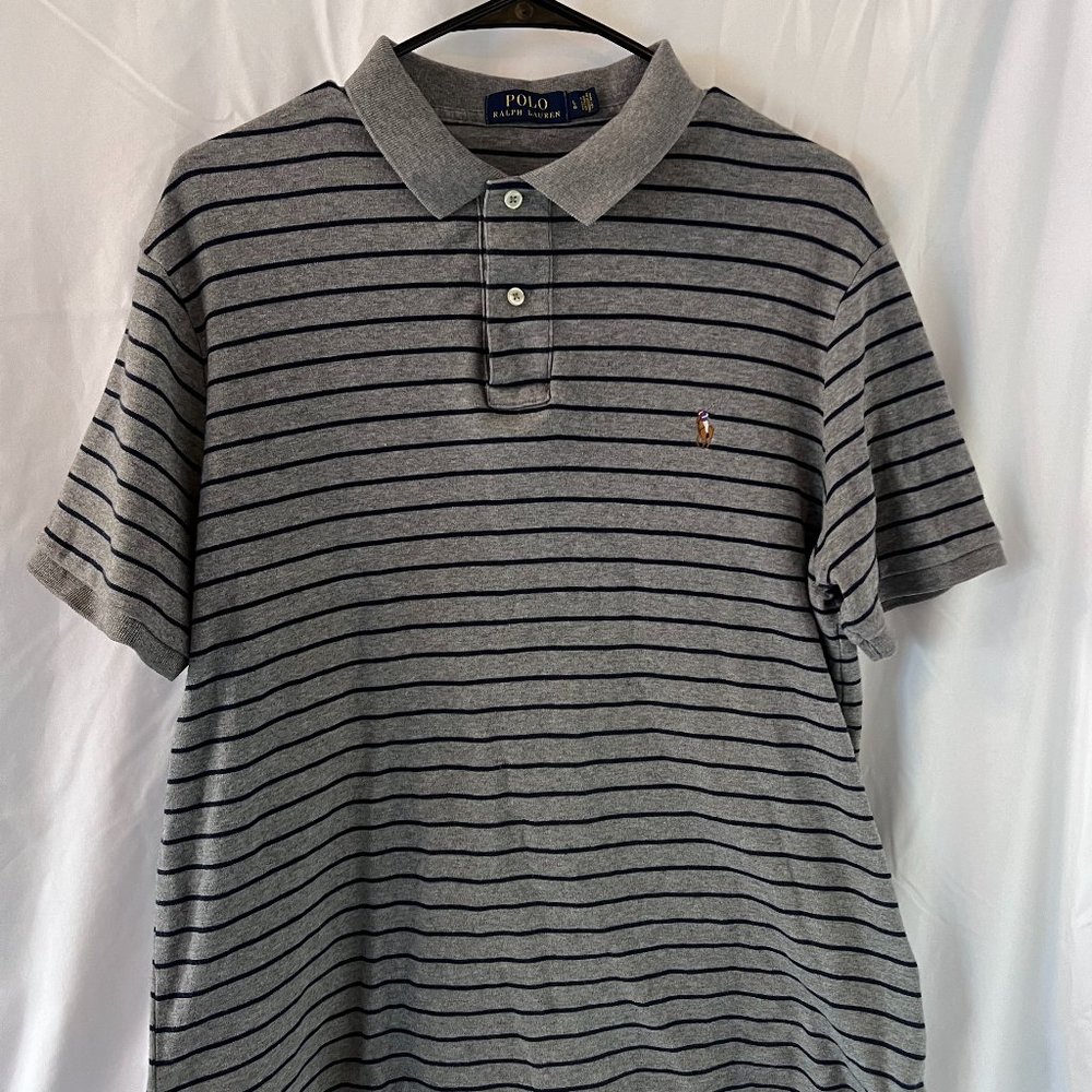 Polo Ralph Lauren Short Sleeve Blue and Gray Polo Collar Size Large Golf Shirt
